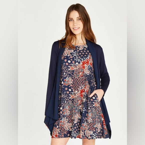APRICOT Dresses & Skirts - APRICOT Navy Floral Print Dress with Red and Cream Accents